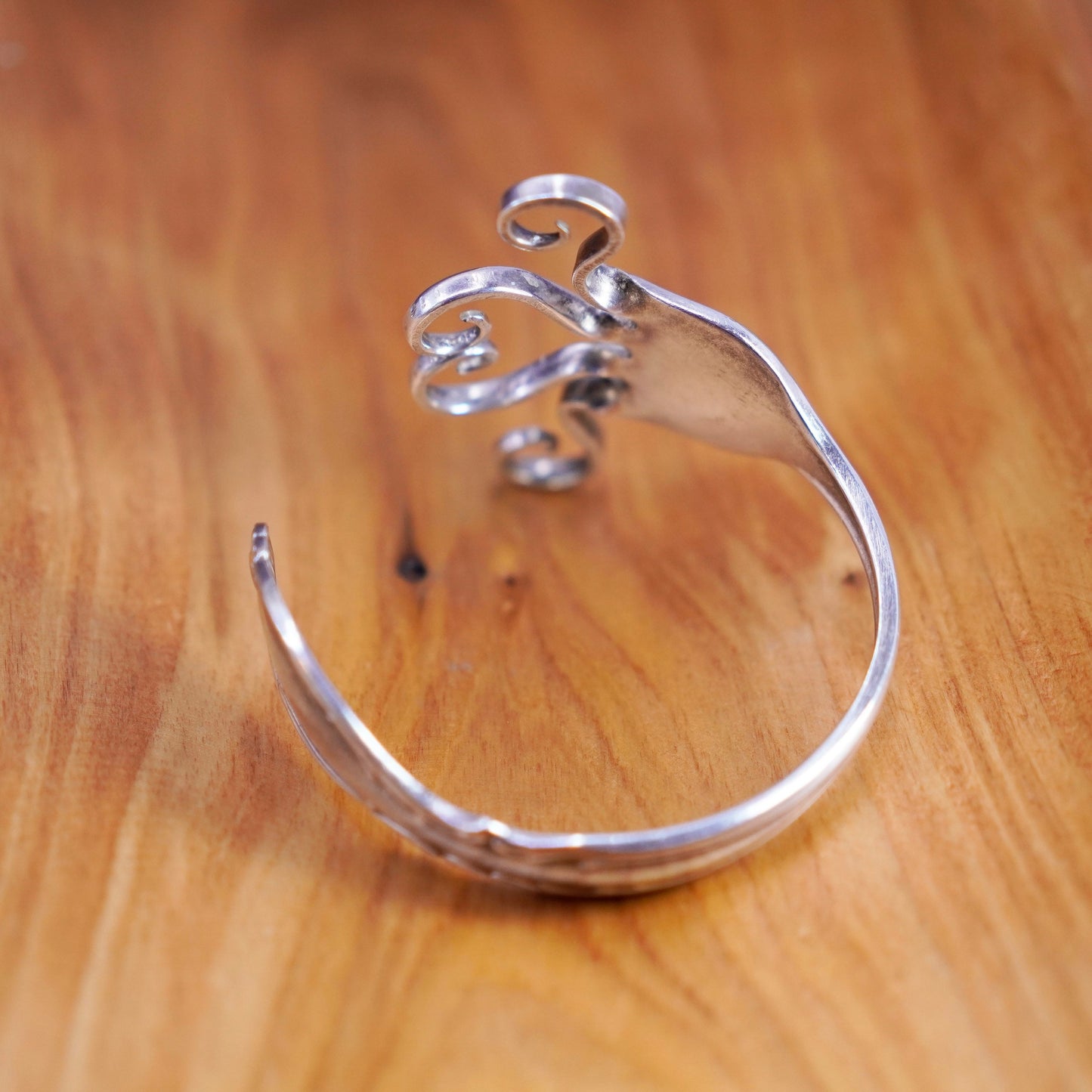 6.25”, vtg WM ROGERS Sterling 925 silver handmade bracelet, fork heart cuff