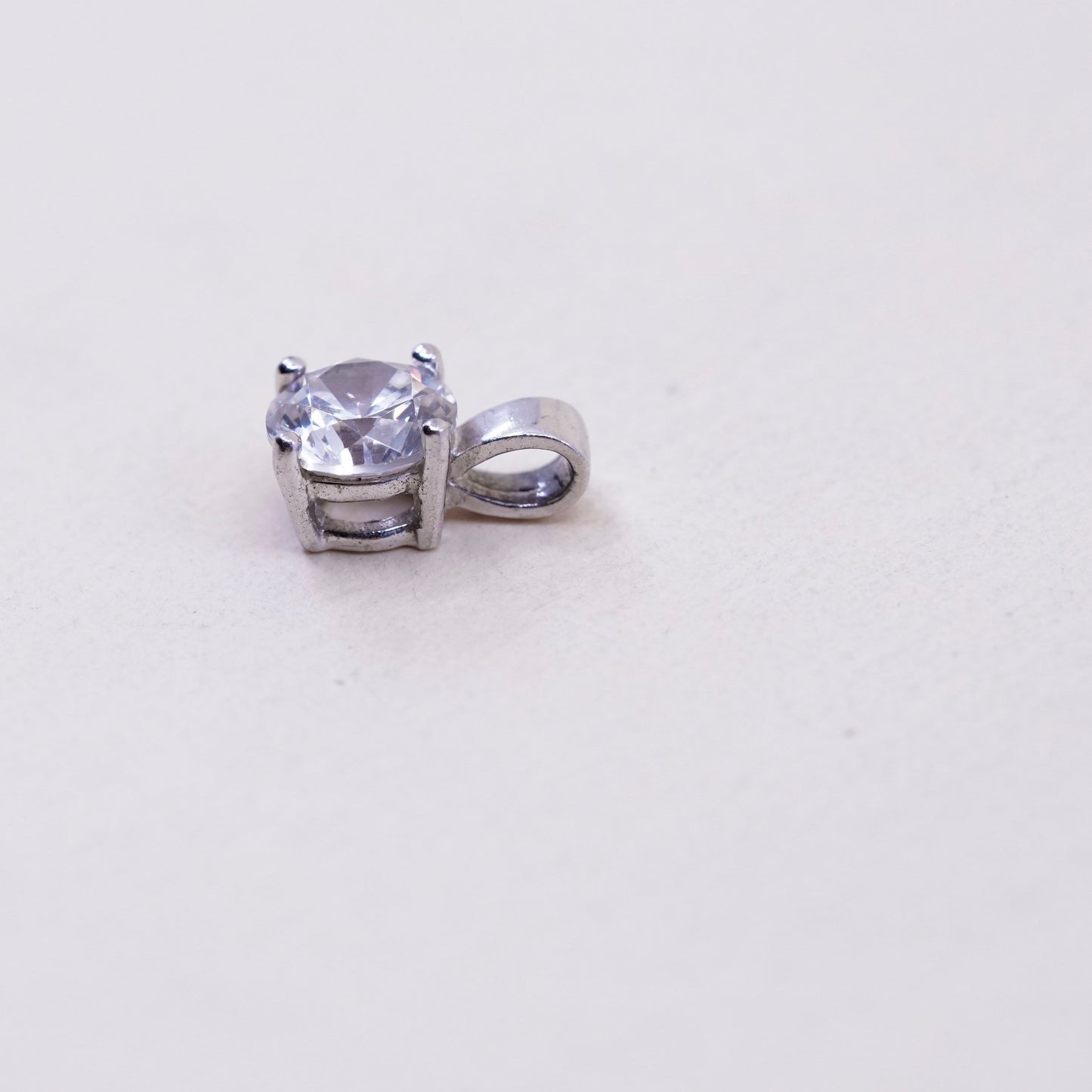 Vintage sterling silver cz crystal pendant, 925 handmade charm