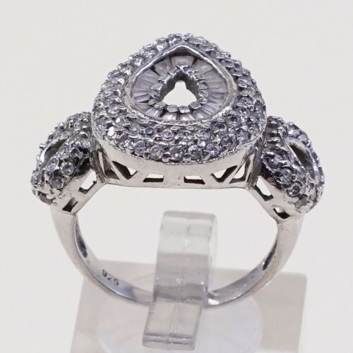Sz 8.25, Vtg Sterling silver Engagement ring, 925 silver W/ Teardrop Cluster Cz