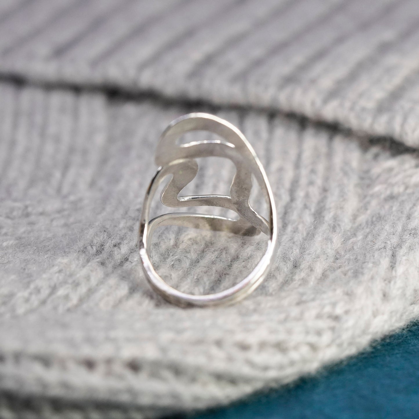 Size 8, Sterling silver wrapped ring, modern 925 silver double heart wrap band