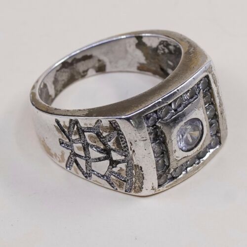 Sz 11, Sterling Silver Handmade Ring, 925 Silver cocktail statement Ring W/ Cz