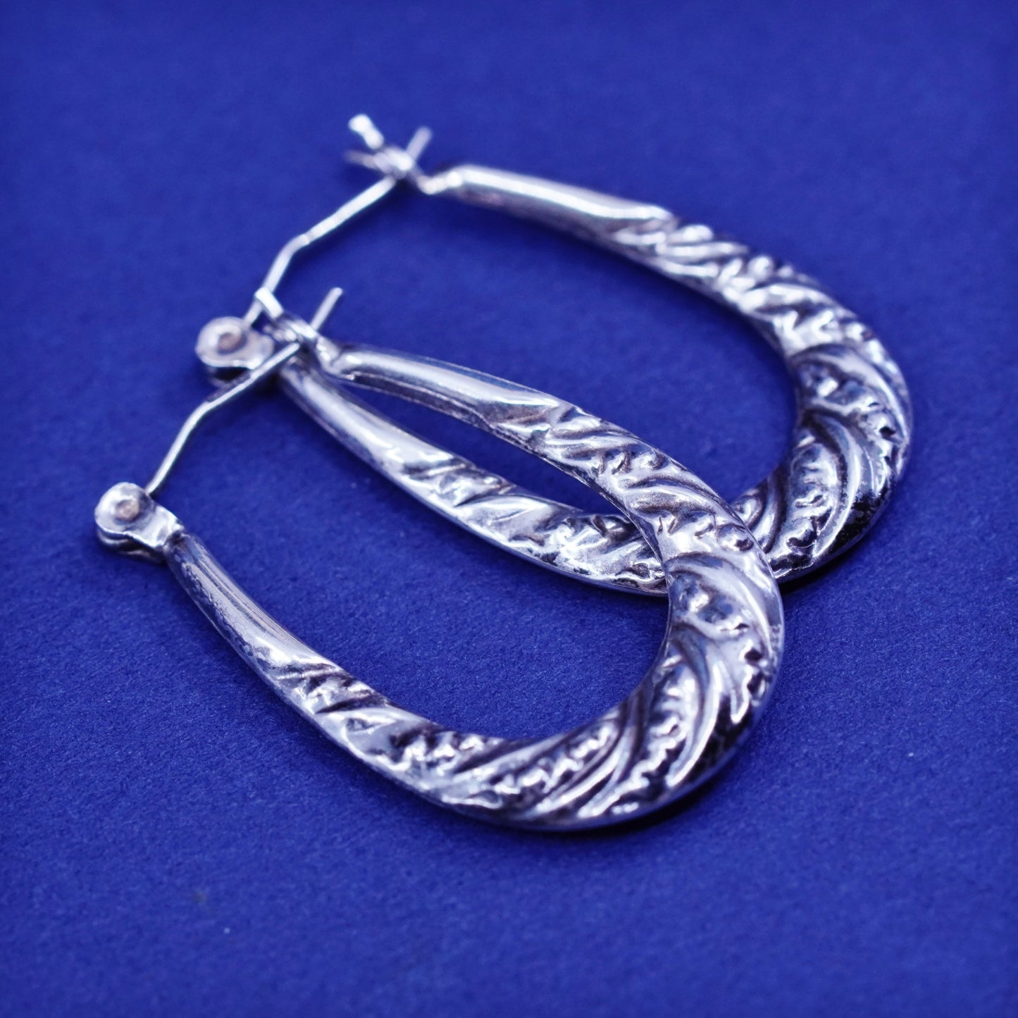 1”, Sterling silver handmade earrings, textured 925 hoops, huggie