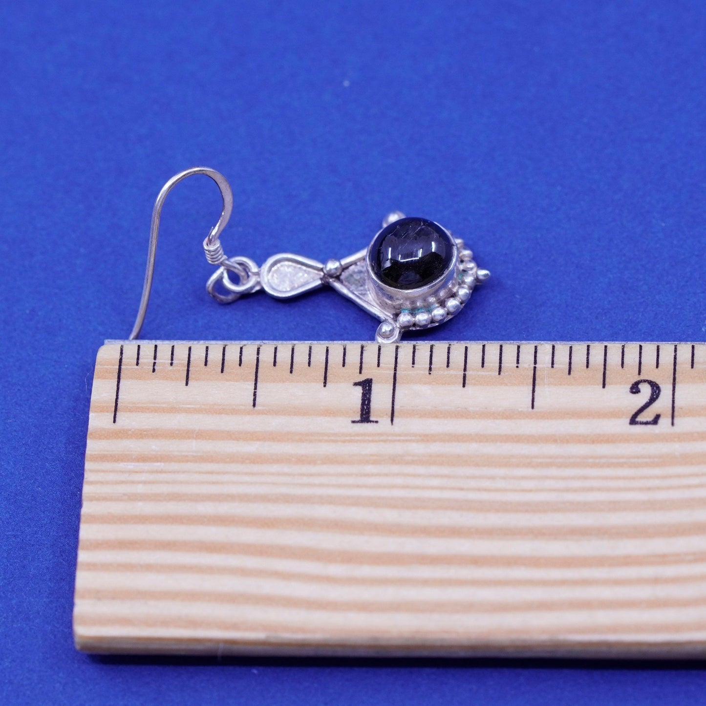 Vintage Mexico Sterling 925 silver handmade earrings with black tiger eye beads