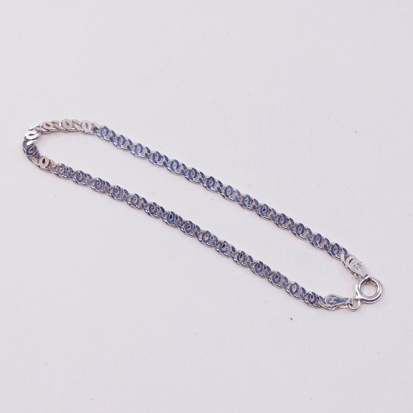 7.25”. 3mm, vtg milor sterling silver curb bracelet, italy 925 charm chain
