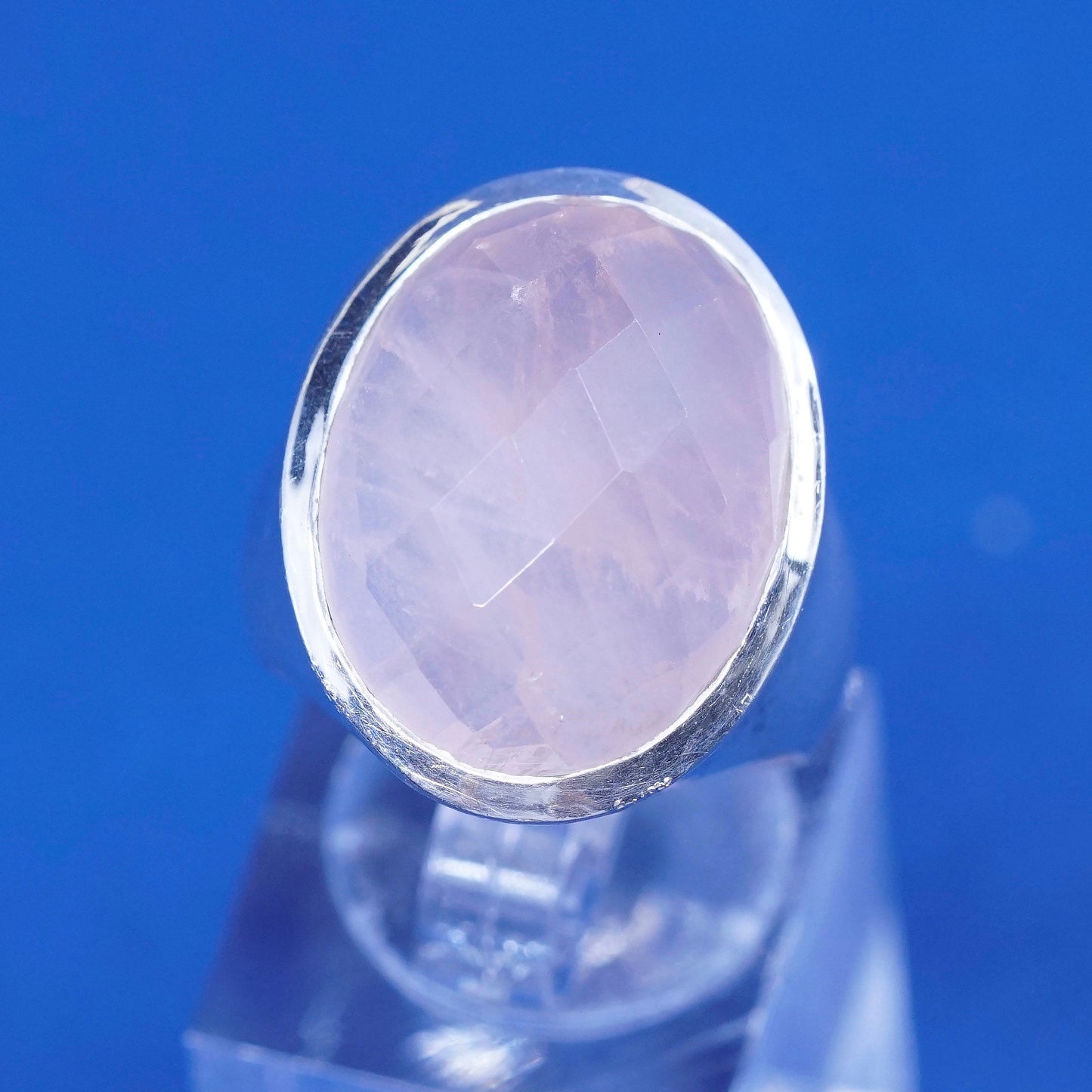 Size 7.25, vtg Sterling 925 silver handmade statement ring with rose crystal