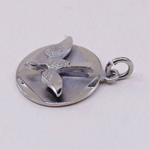 Chapel 925 Sterling Silver Descending Flying Dove Bird Circle Charm Pendant