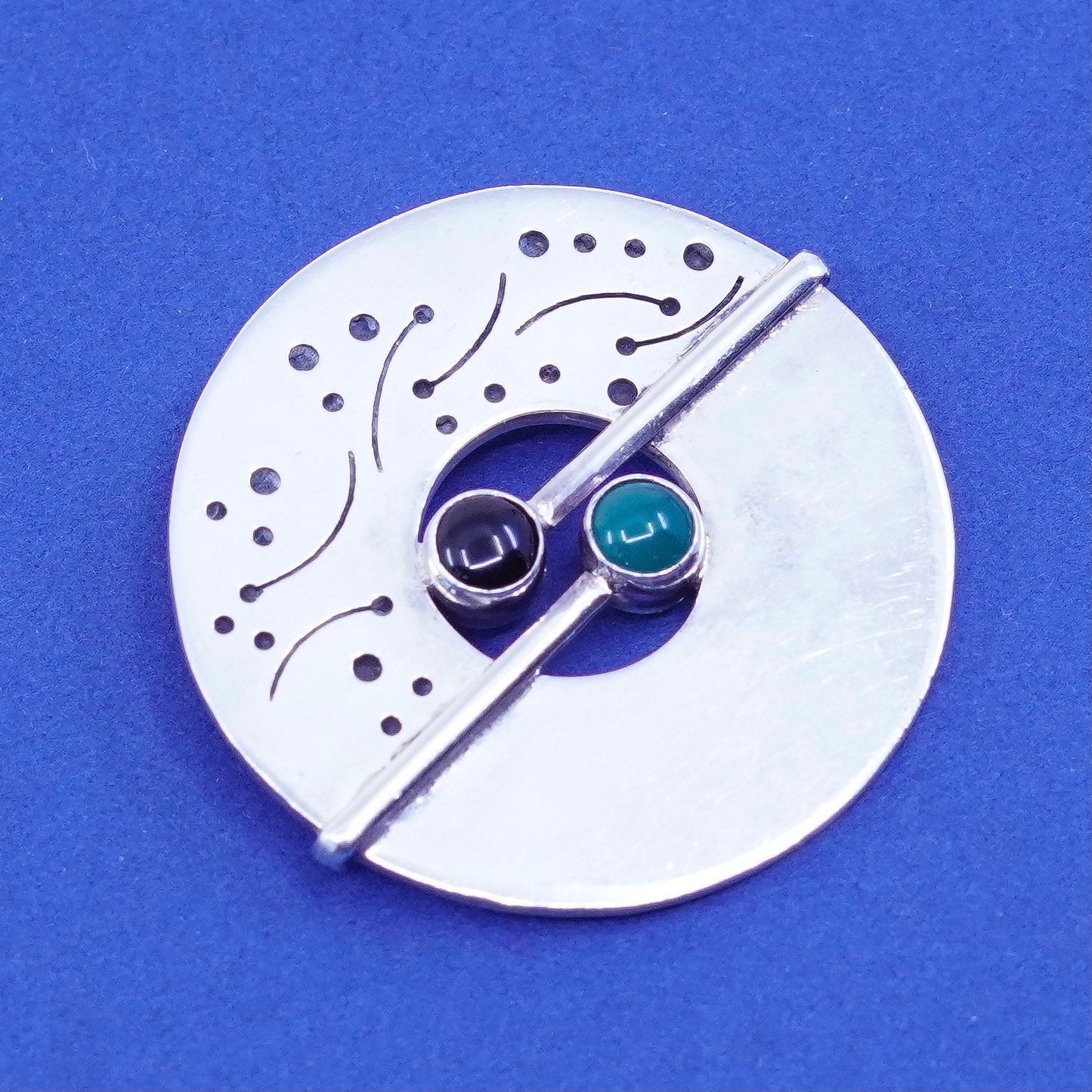 sterling silver handmade pendant, modern 925 circle modern charm obsidian