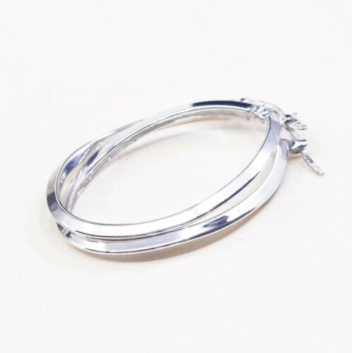 1.5”, Vtg 925 Sterling Silver Handmade Hollow Modernist Huggie Hoop Earrings