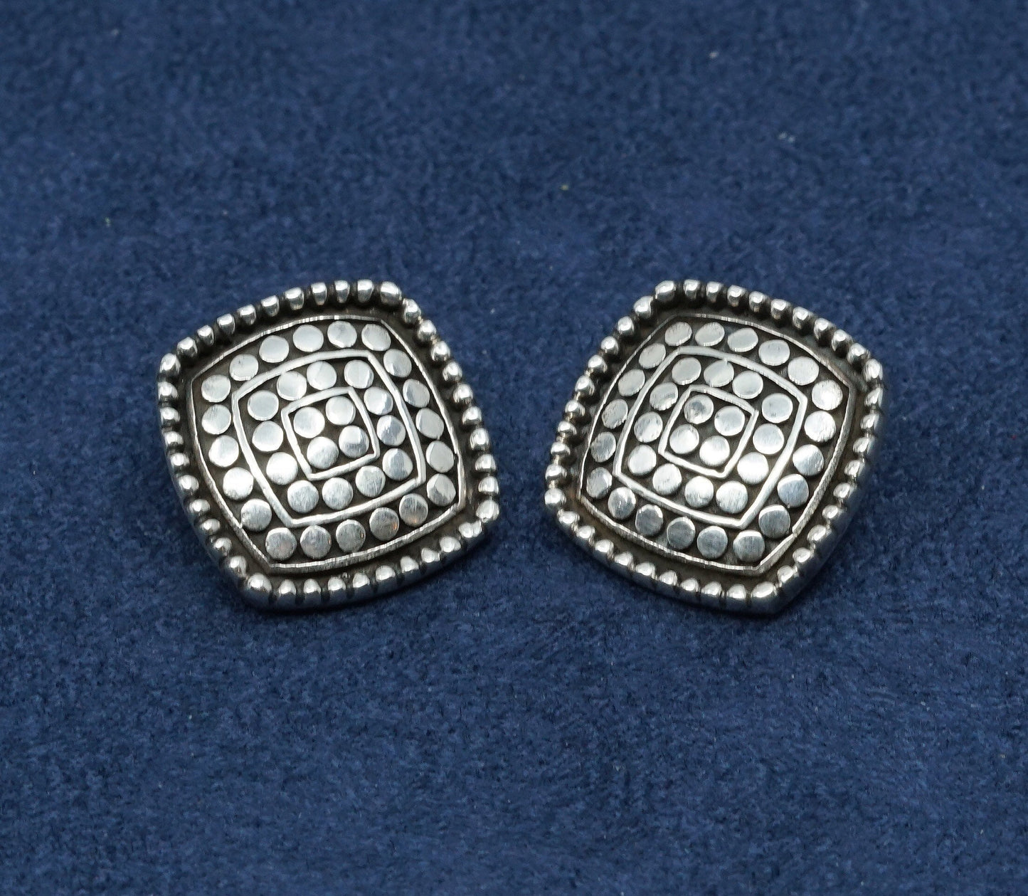 vtg SF Sterling Silver handmade Earrings. 925 huge studs w/ beads texture