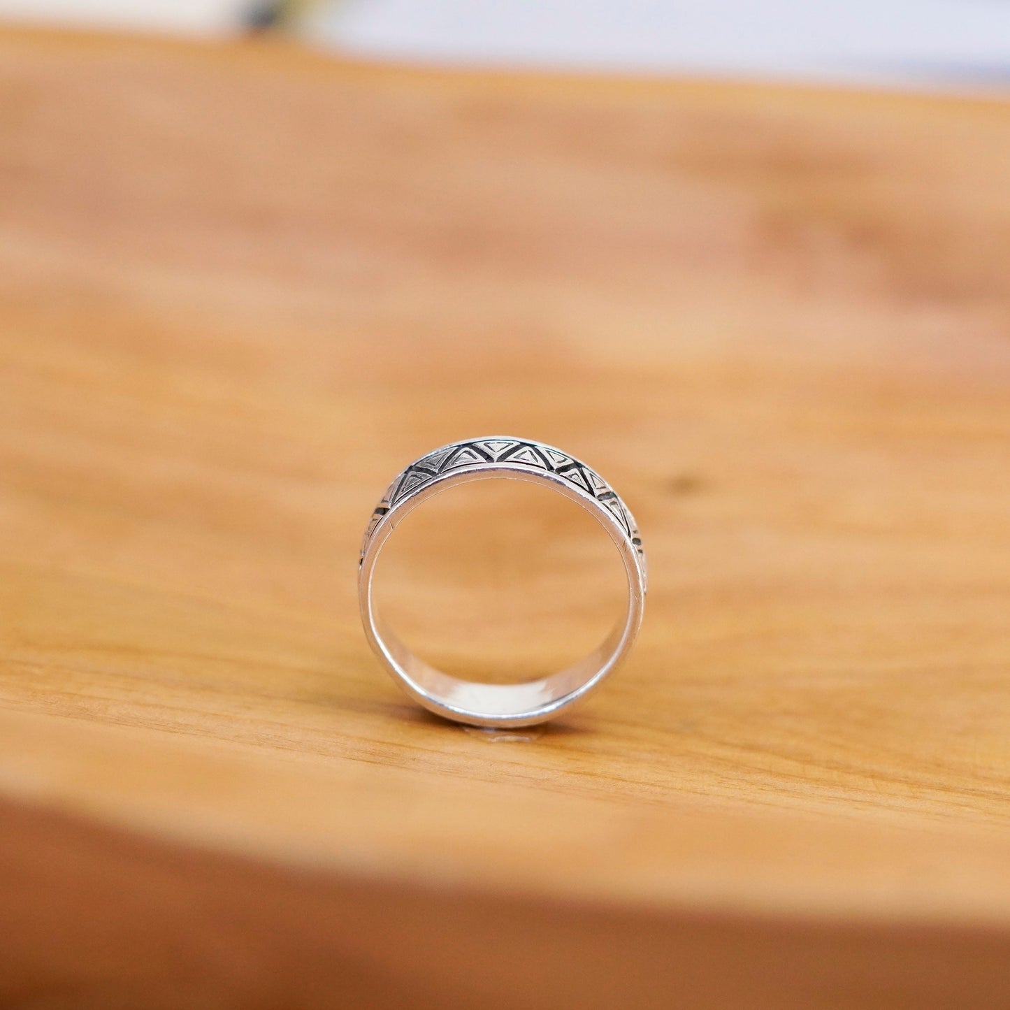 size 11.75, vintage Sterling silver handmade ring, 925 triangular textured band