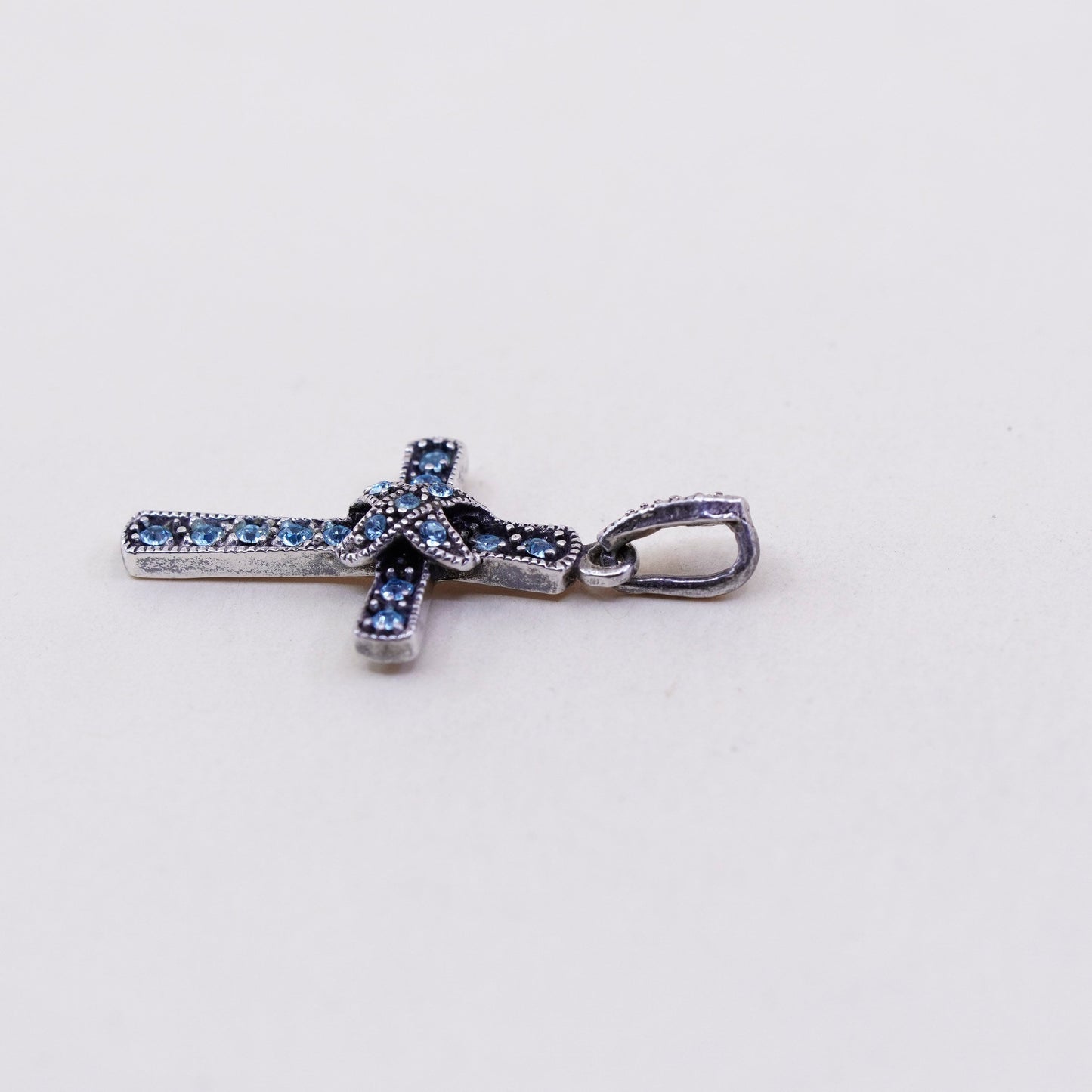 Vintage handmade sterling 925 silver cross with topaz details