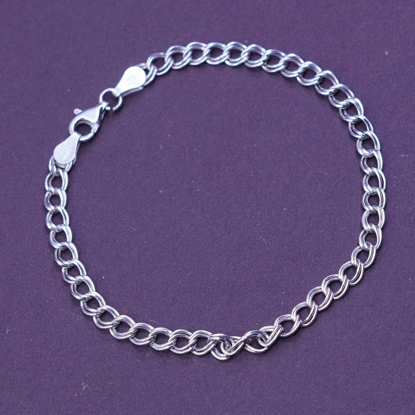 7”, 4mm, vintage Sterling silver handmade double curb bracelet, 925 charm chain