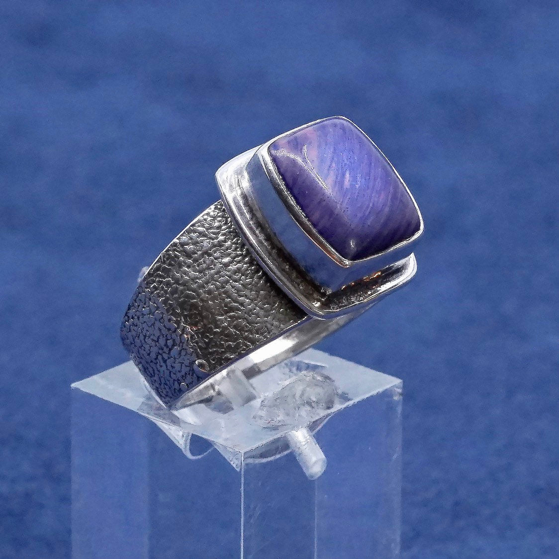 sz 7, vtg OTTO Sterling silver handmade ring, 925 w/ purple agate N wave