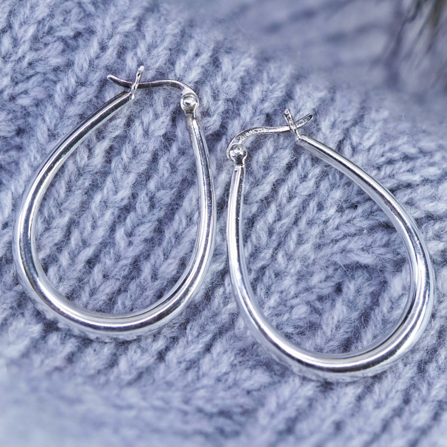 1.5”, vintage Sterling silver handmade oval hoop earrings, Modern 925 huggie