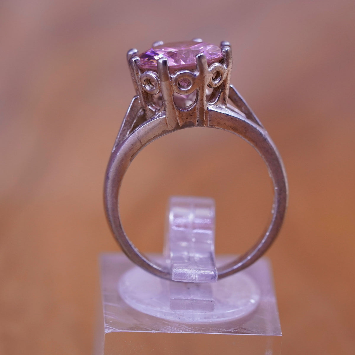 Size 6.25, vintage Sterling 925 silver handmade ring with pink Quartz