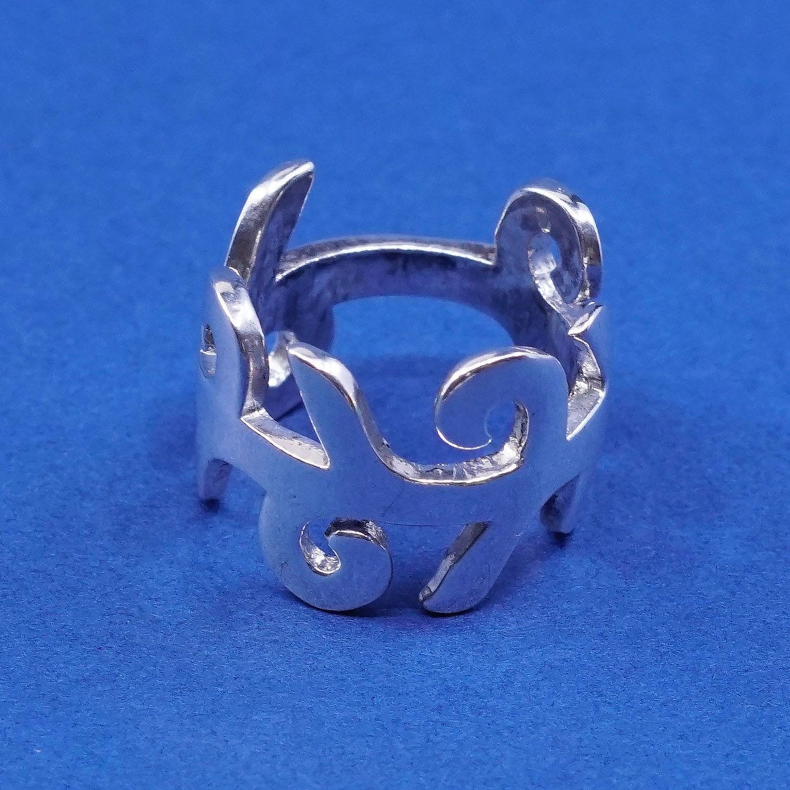 Size 6, vtg sterling silver handmade ring, 925 filigree whirl band