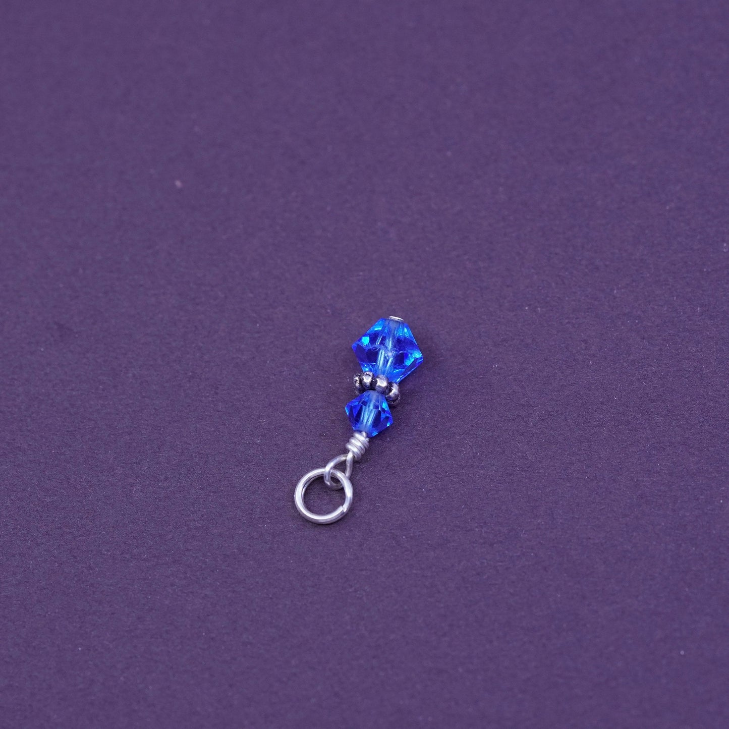 Vintage sterling silver handmade pendant, 925 charm with blue crystal