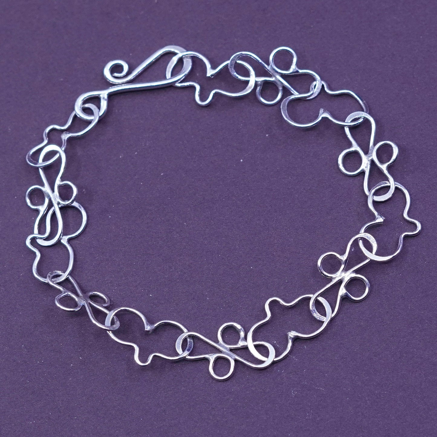 7”, vintage Sterling 925 silver handmade wired circle chain bracelet