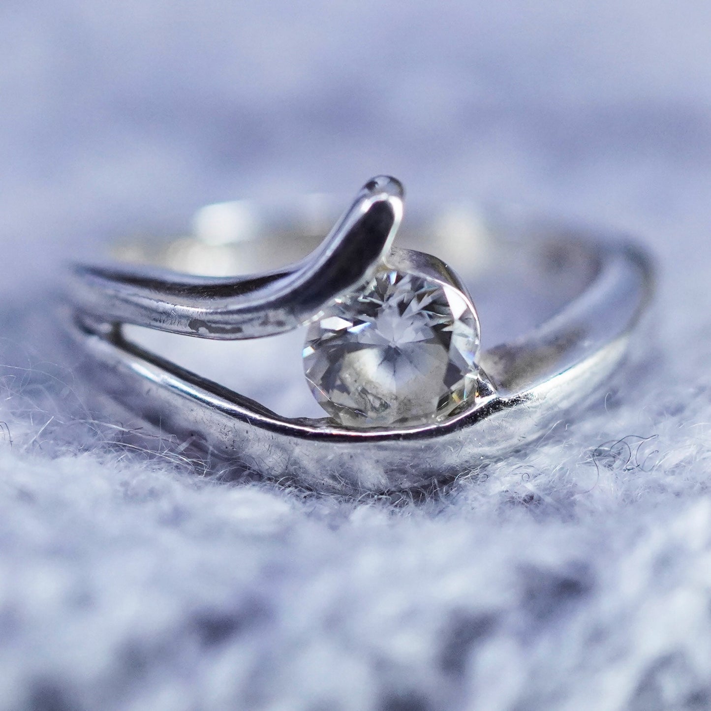 Size 7.25, vintage Sterling 925 silver handmade engagement ring with Cz