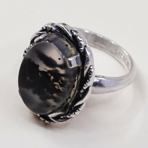 Sz 4, 1930s Clark & Coombs 925 sterling silver handmade ring W/ Dendritic agate