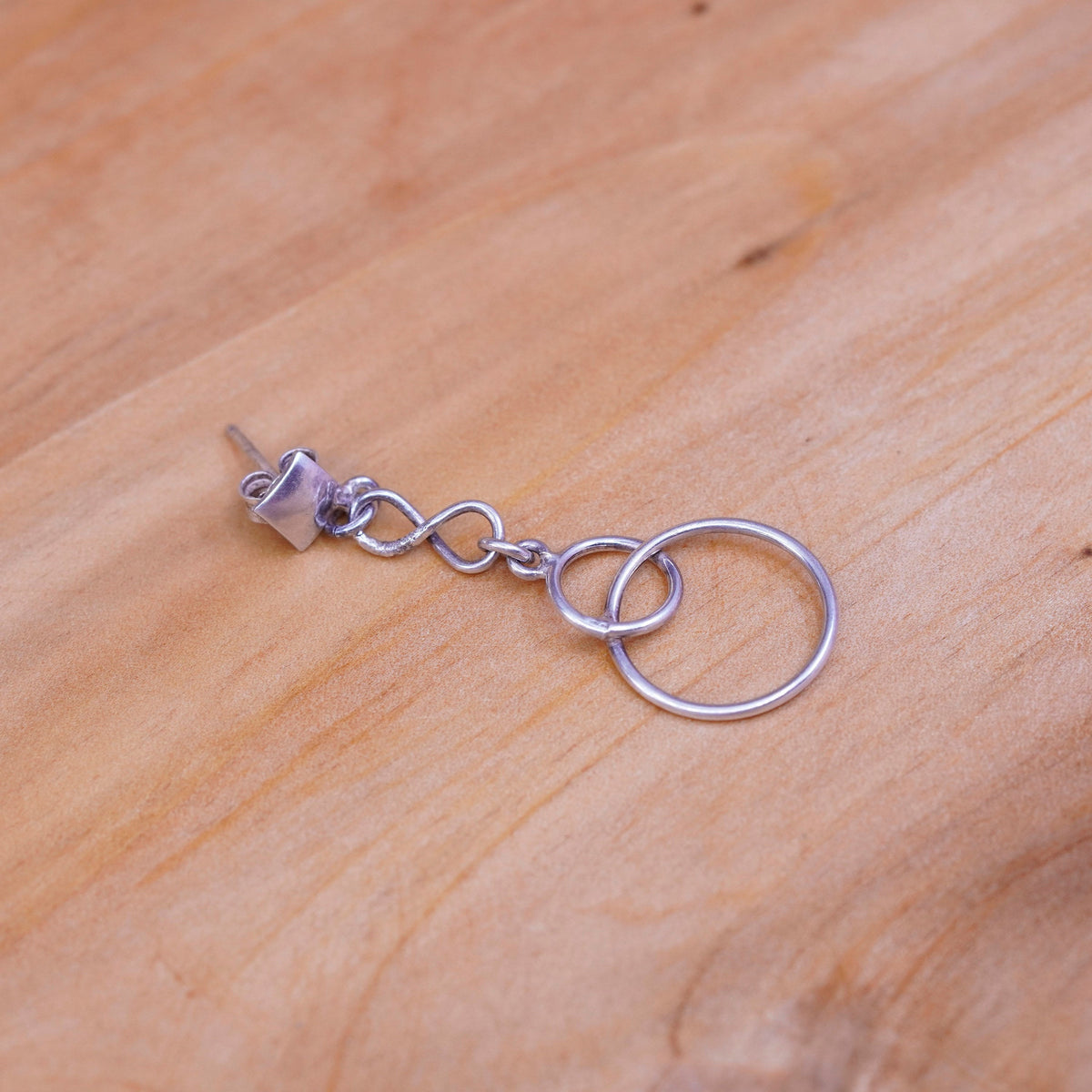 Vintage Sterling silver handmade earrings, 925 entwined circles dangle