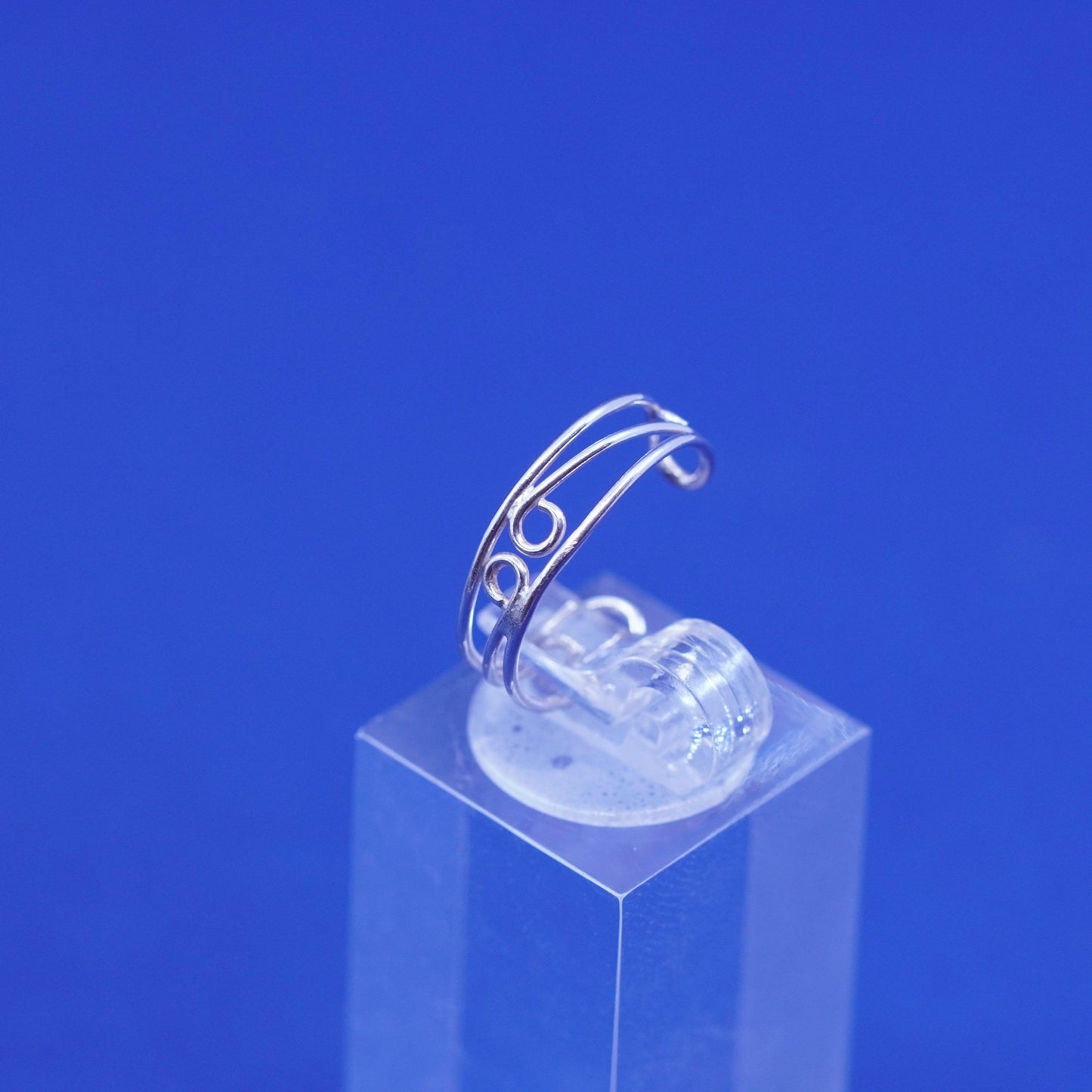 Size 4, vintage Sterling silver handmade ring, 925 filigree open band