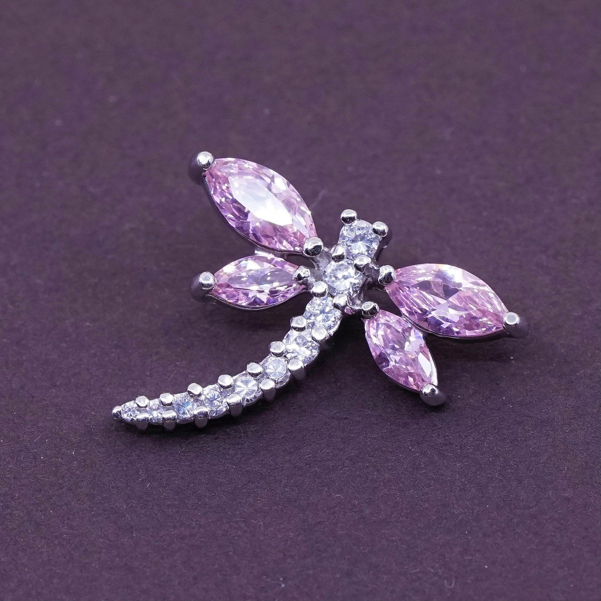 Vintage Sterling 925 silver handmade pendant with pink crystal butterfly