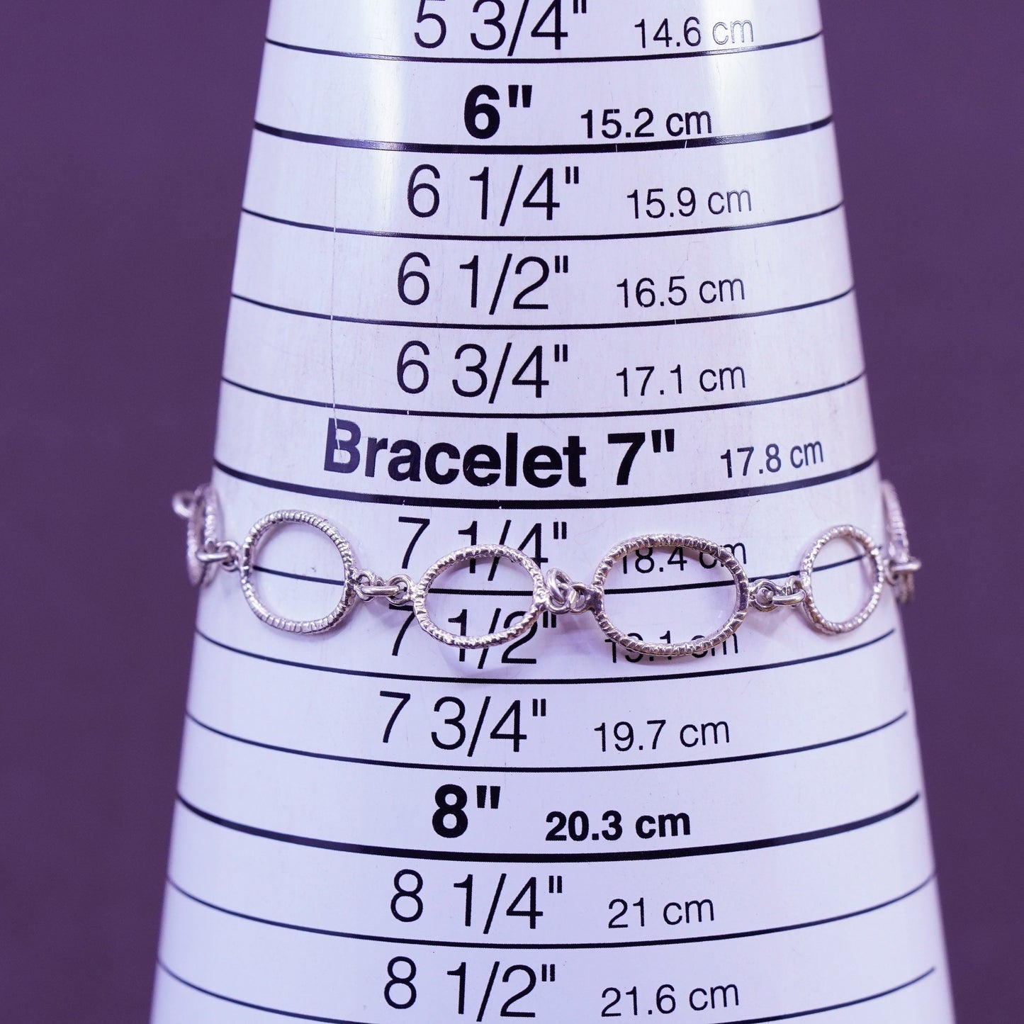 7.5”, vintage Sterling silver handmade bracelet, textured 925 oval links