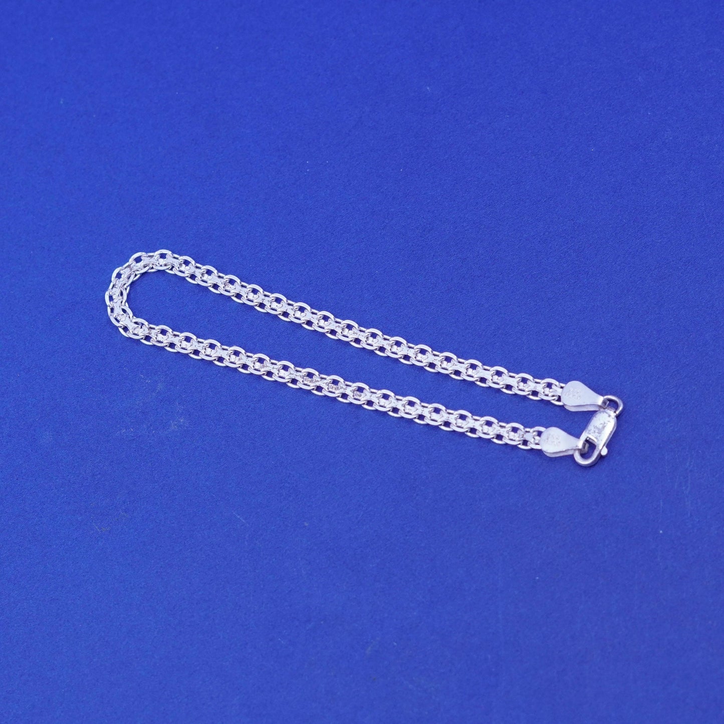 8”, 4mm, vintage Sterling silver handmade bracelet, 925 flatten nugget link