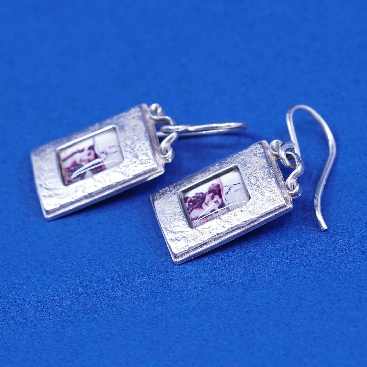 Vintage Sterling Silver handmade Earrings. 925 tag with cowboy girl portrait