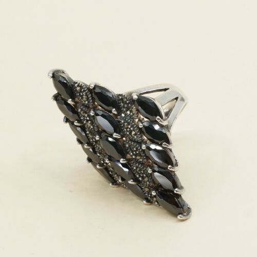 Sz 8.5, Vtg Sterling Silver handmade Ring, 925 Silver W/ Ovsidjan n marcasite