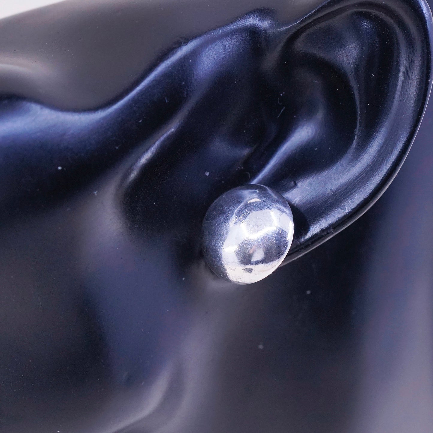 0.5”, Vintage sterling silver button studs, handmade puffy 925 earrings