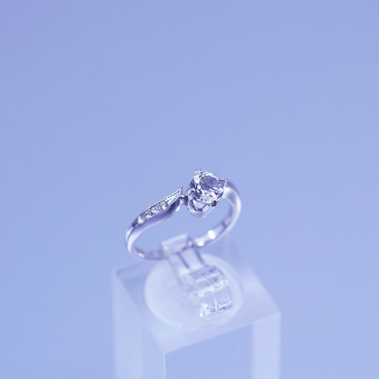 Size 5.25, vintage Sterling 925 silver handmade engagement ring with Cz