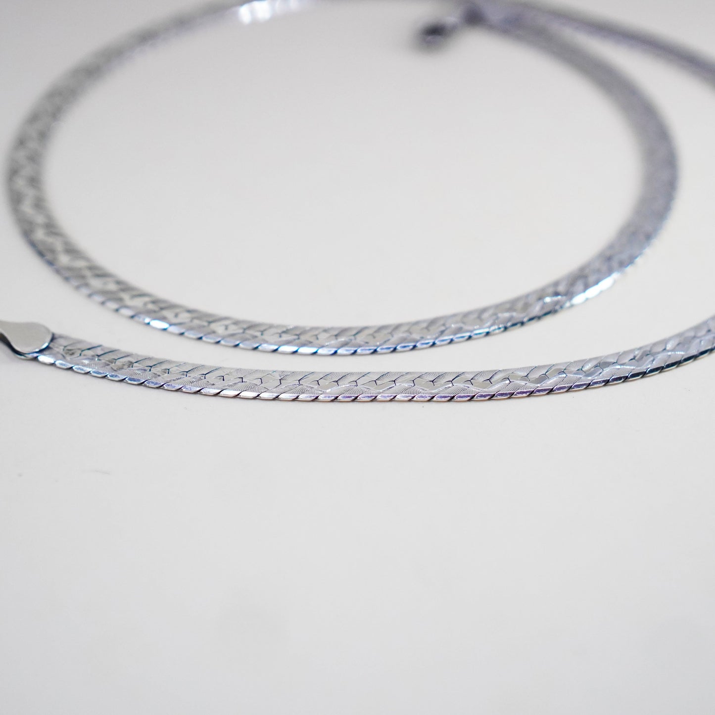 24” 7mm, Vintage Italy sterling silver necklace, textured 925 herringbone chain