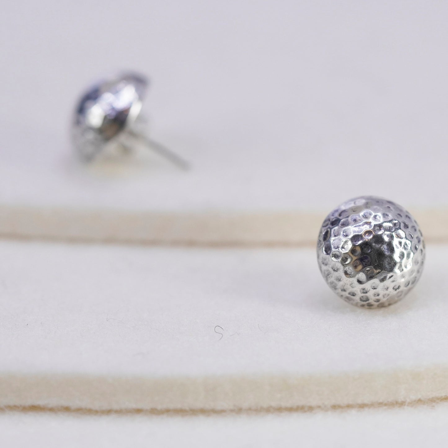 Vintage Sterling 925 silver handmade earrings, hammered textured studs