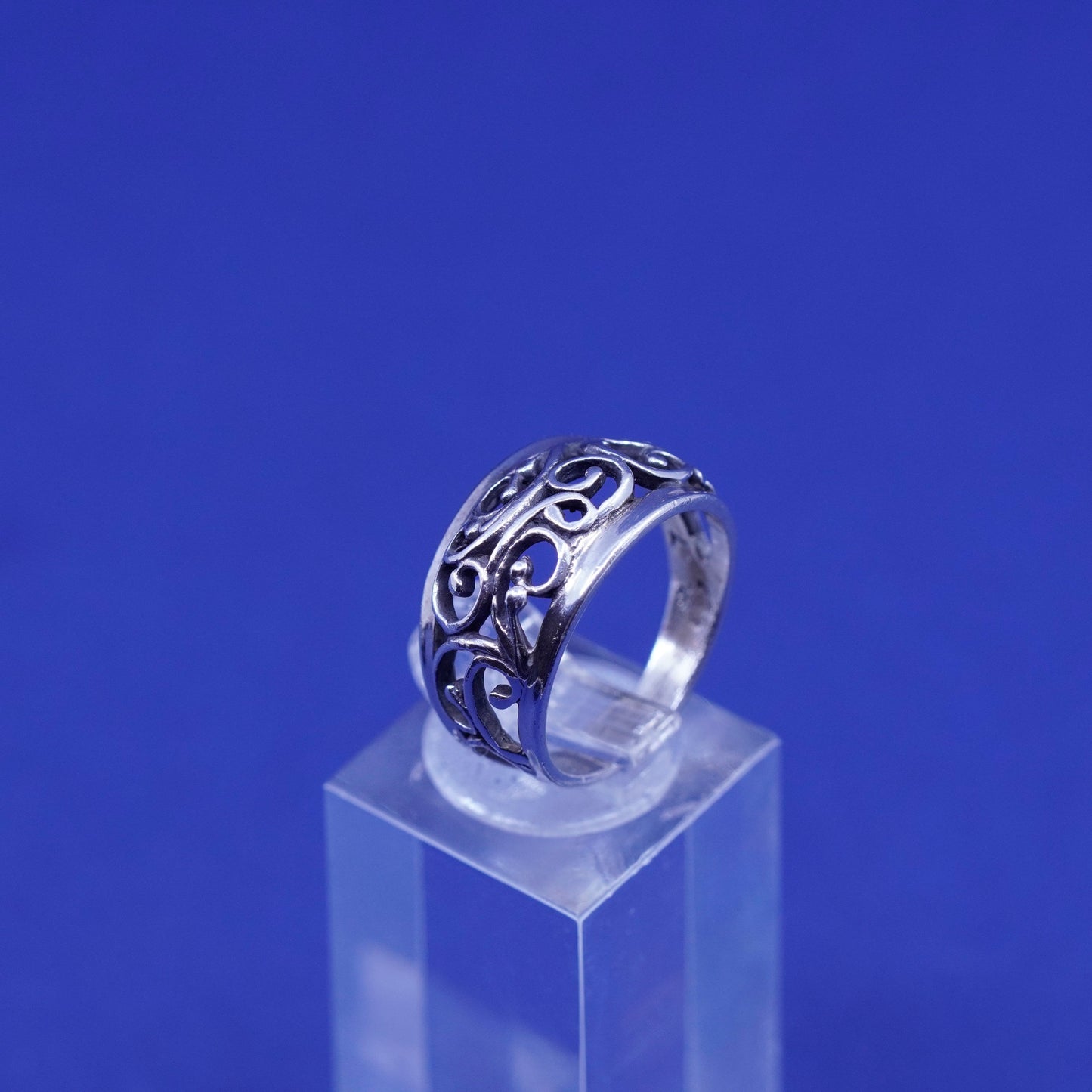 Size 6.5, vintage Sterling silver handmade ring, 925 filigree swirly band