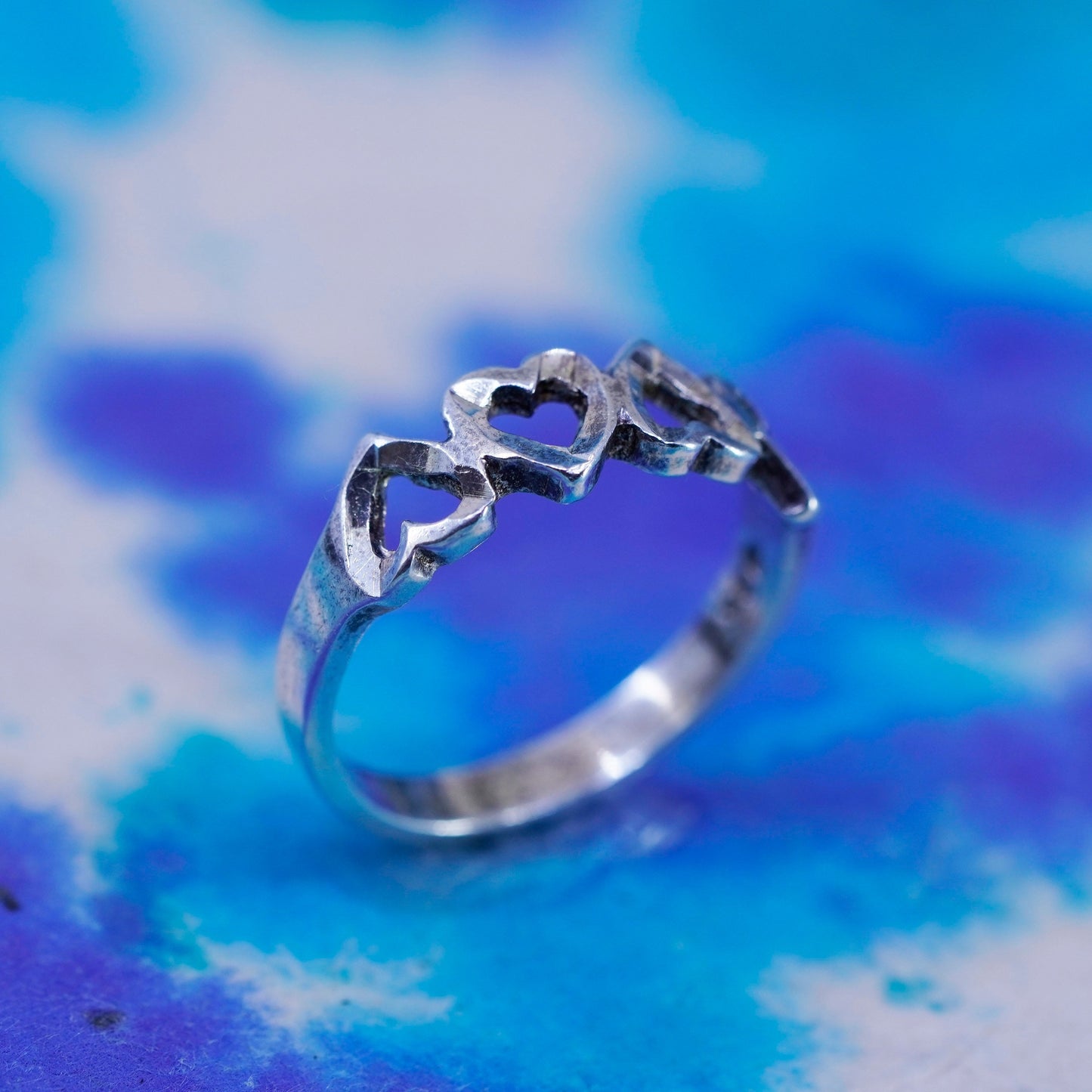Size 6, vintage sterling silver handmade ring, 925 stackable heart band