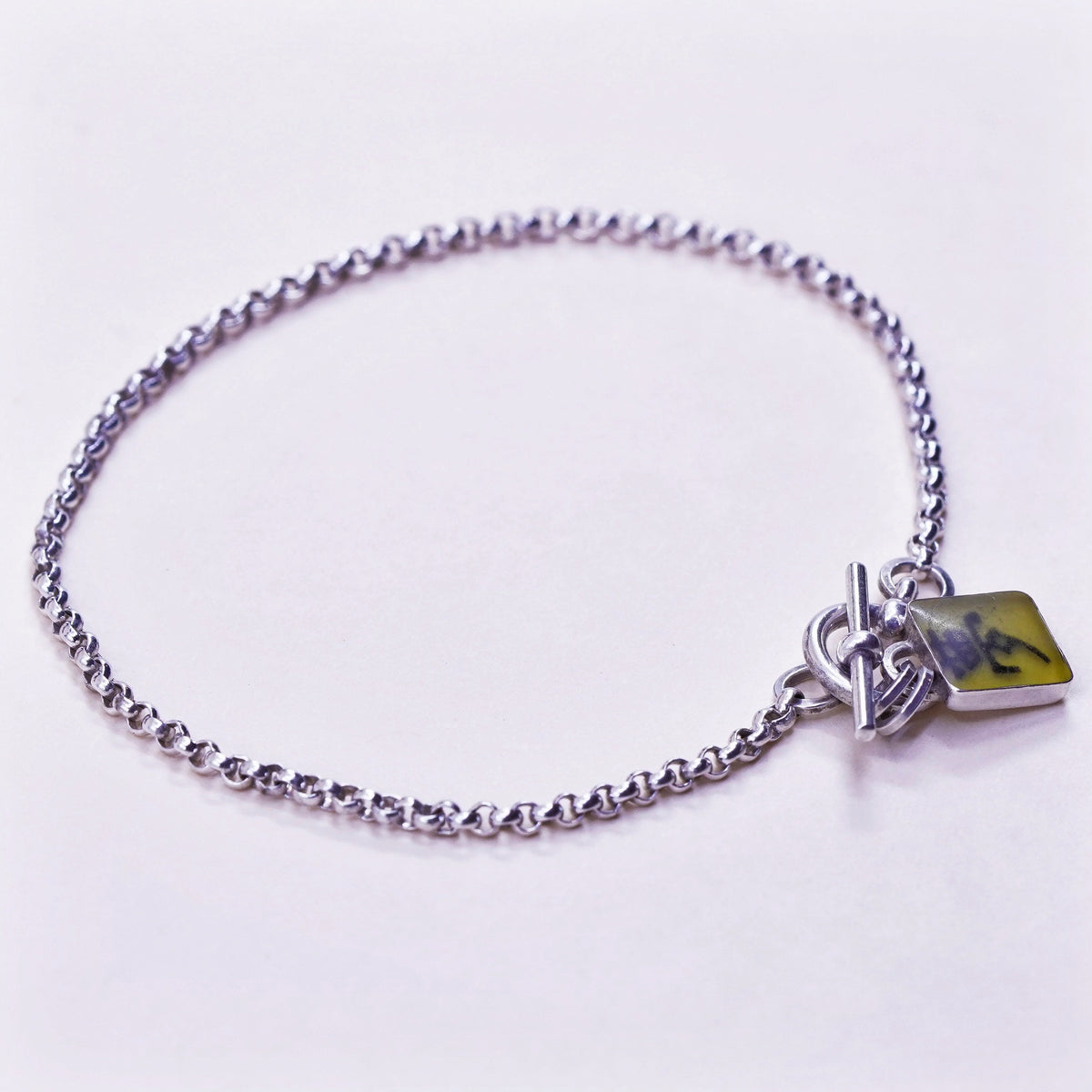 7”, sterling 925 silver handmade bracelet, circle chain character dream charm