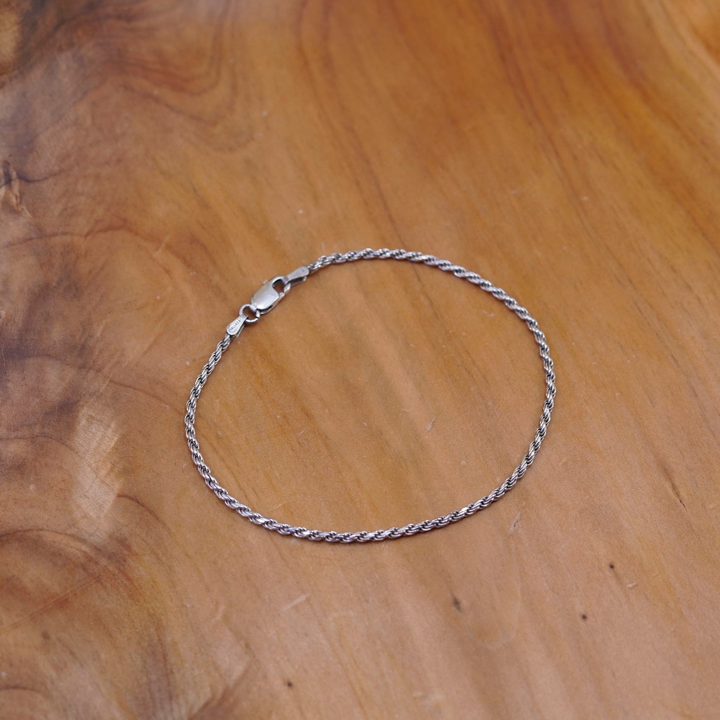 7.75”, vintage gold over Sterling silver rope bracelet, Italy 925 chain anklet