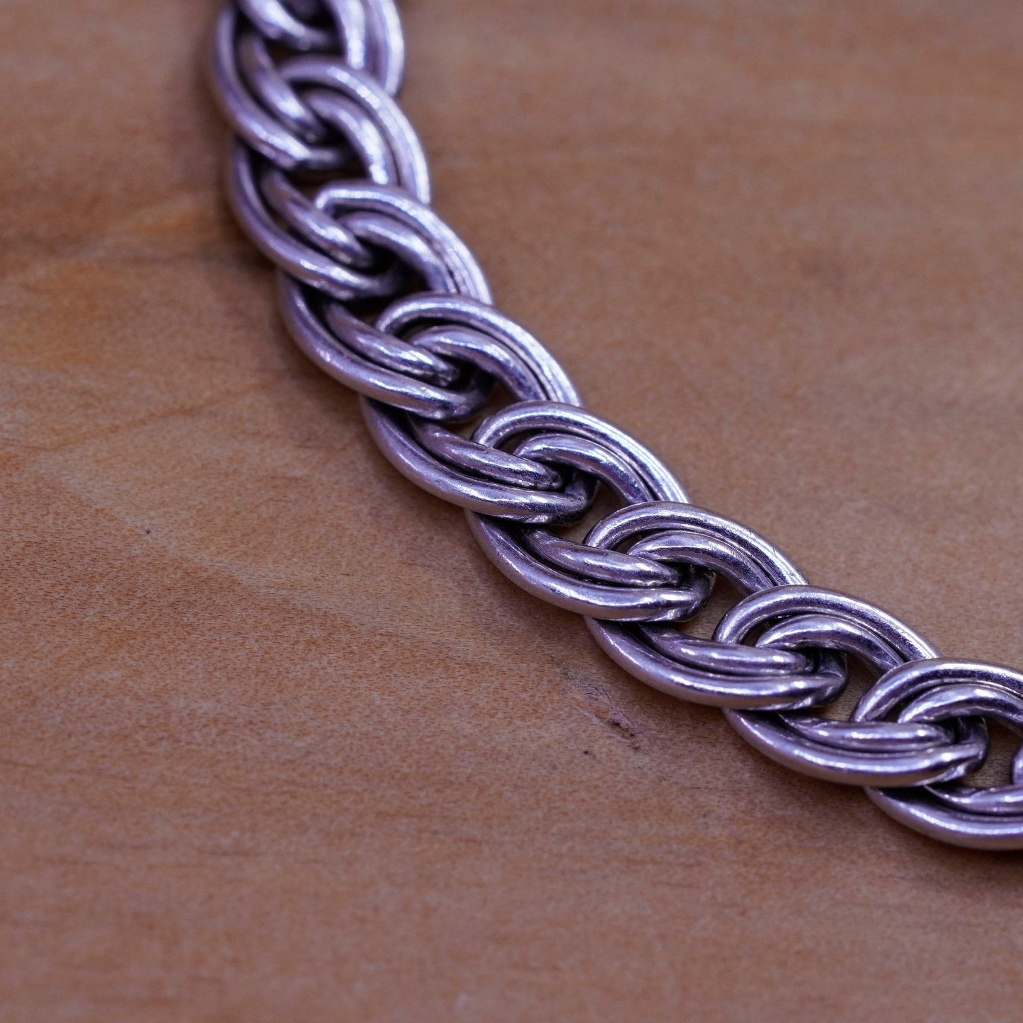 7”, 6mm, vintage Sterling silver handmade double curb bracelet, 925 charm chain