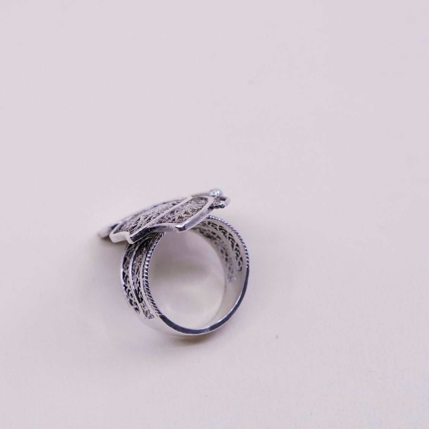 sz 7.25, Turkey DGS sterling silver handmade ring, 925 filigree butterfly band