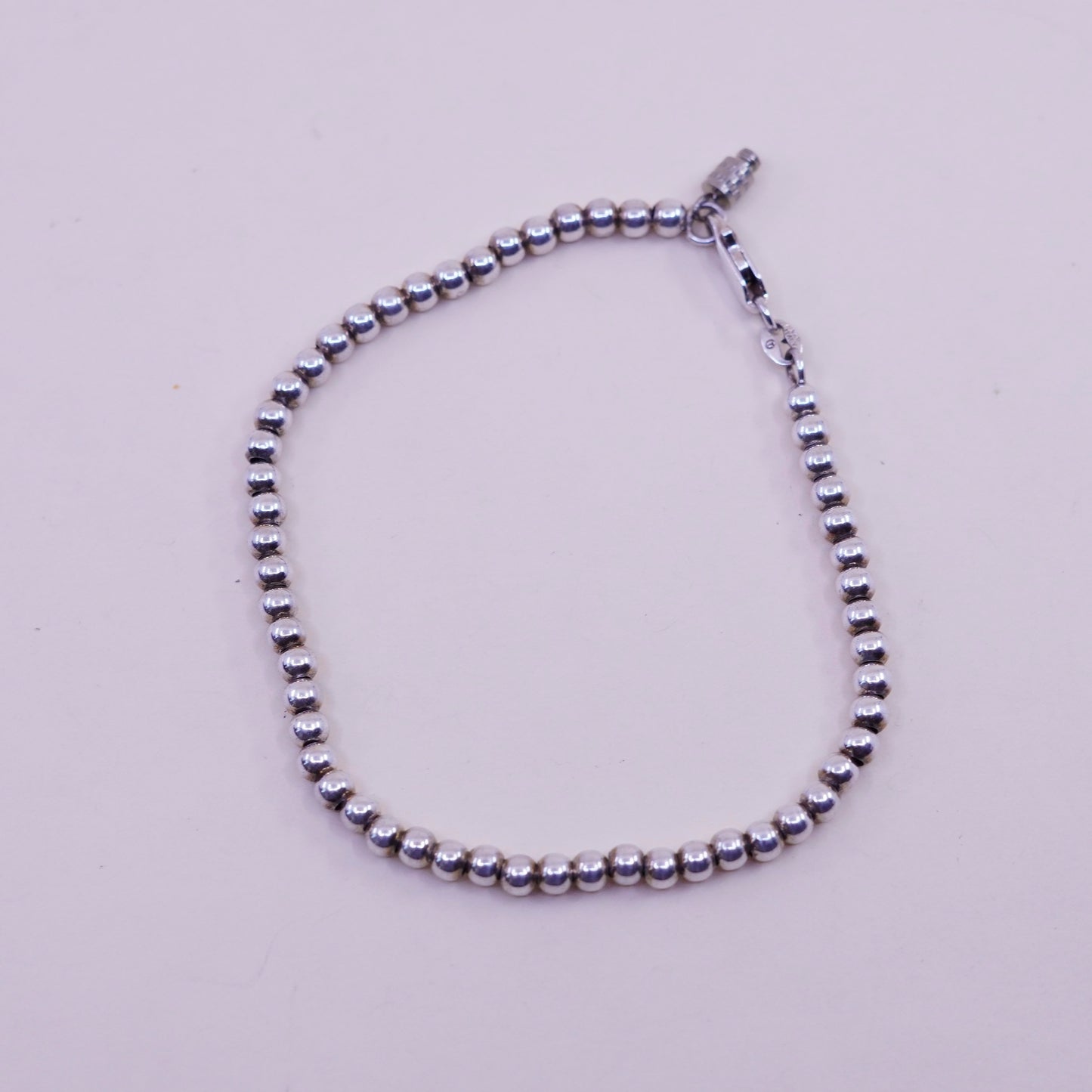 8”, 3mm, Vintage sterling silver bracelet, 925 beads chain with cross charm