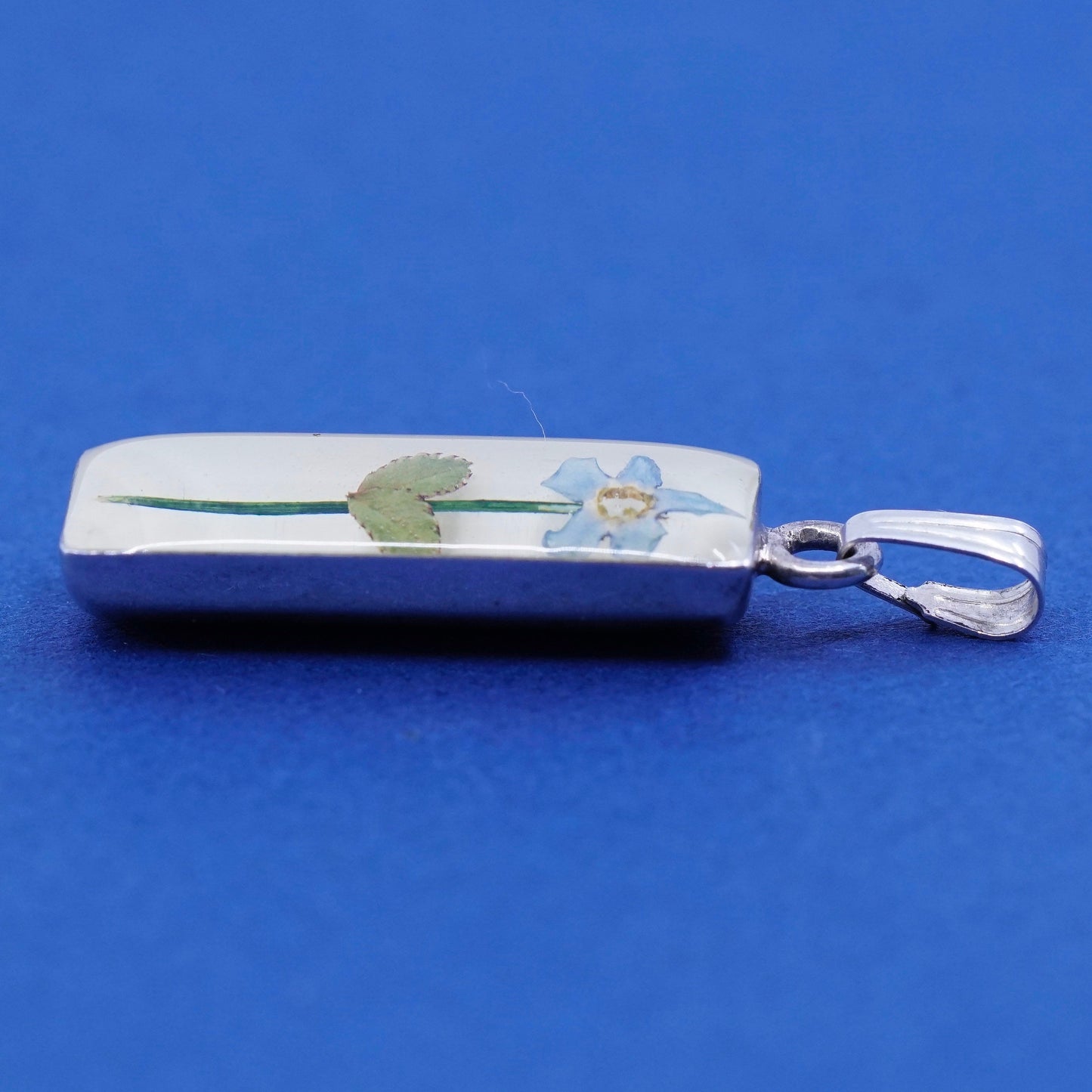 Vintage sterling 925 silver handmade pendant, resin flower