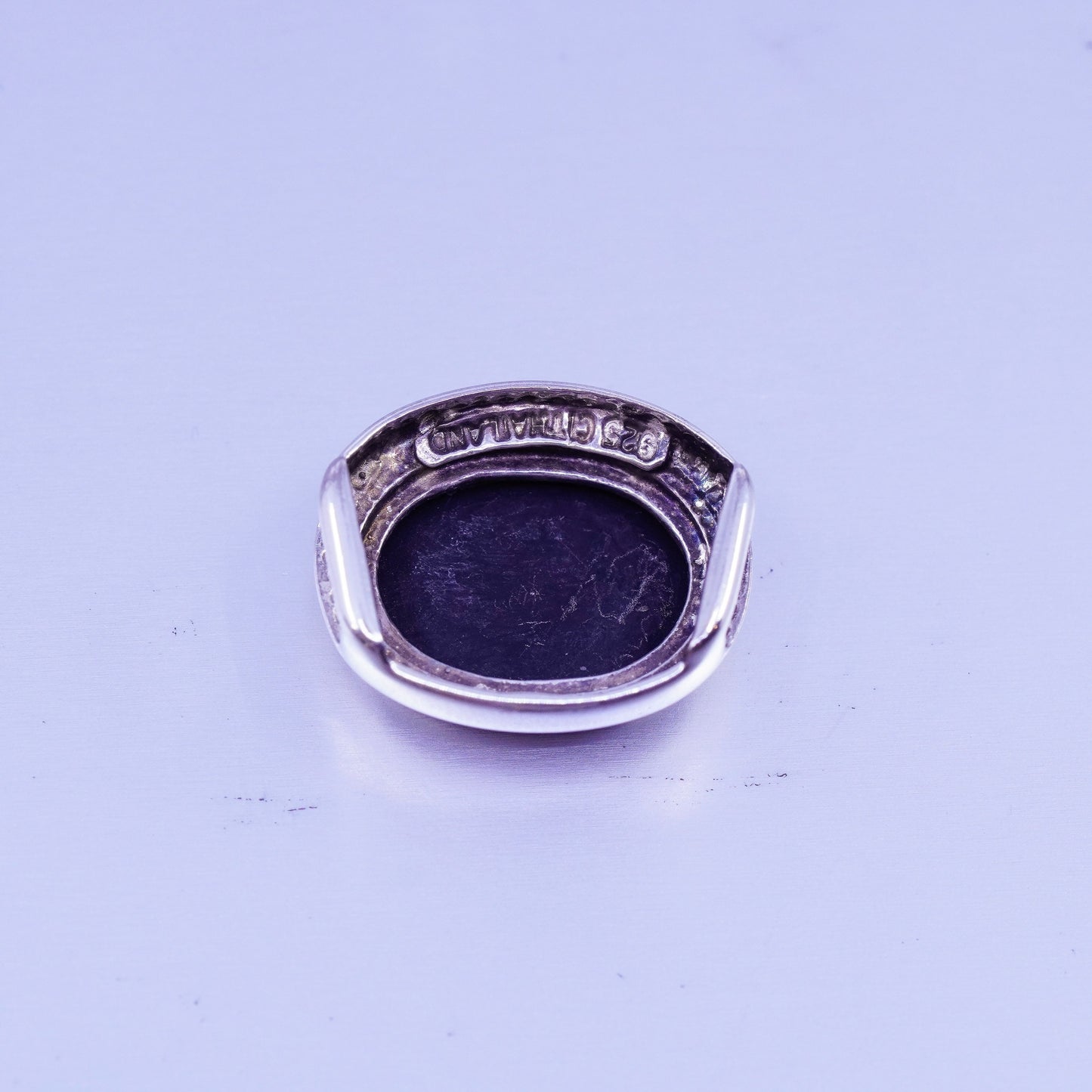 antique sterling 925 silver handmade pendant with oval obsidian