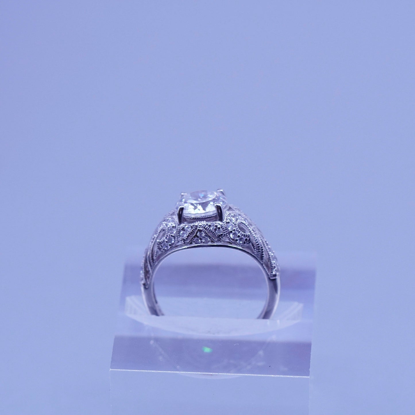 Size 7.25, vintage Sterling 925 silver handmade engagement ring with Cz