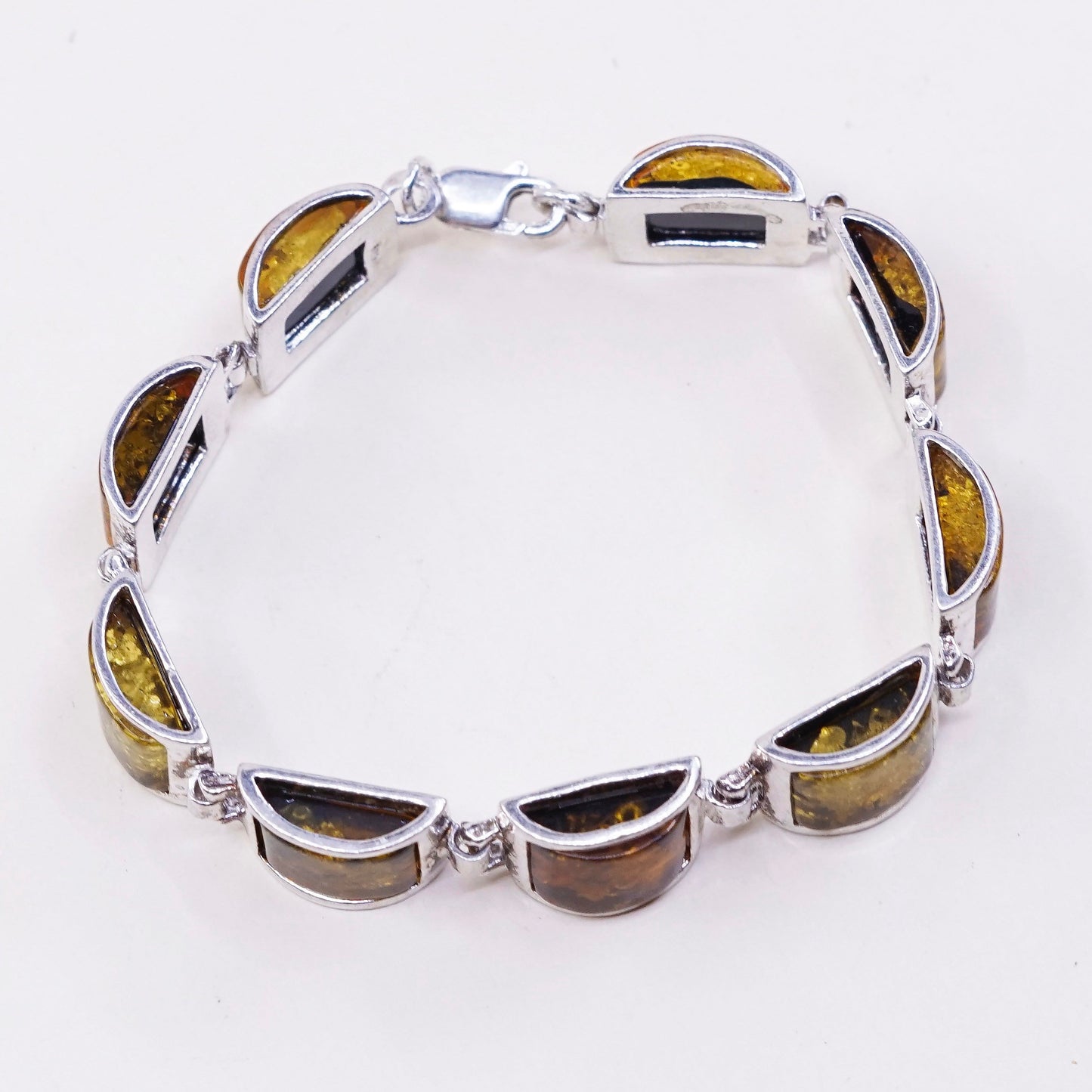 5.75”, Vintage sterling 925 silver handmade tennis bracelet with amber
