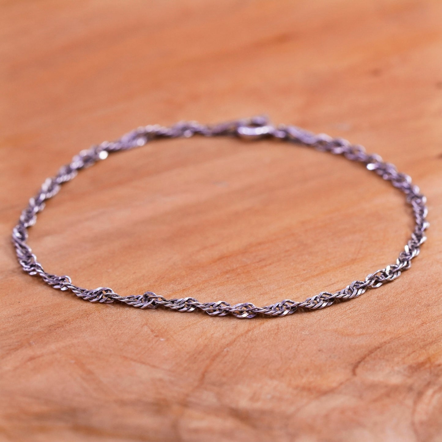 7.25”, Sterling silver handmade bracelet, Italy 925 twisted flatten curb chain