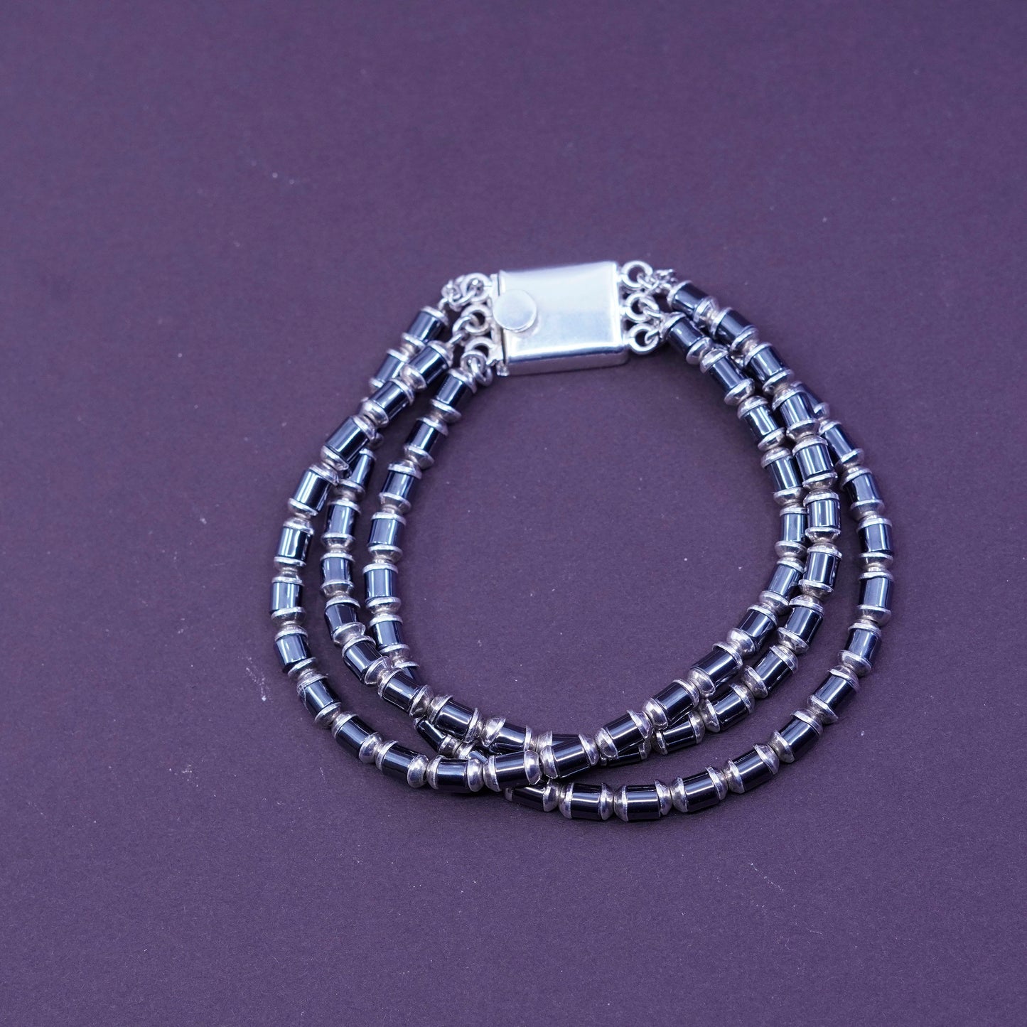 7” sterling 925 silver handmade multi strands bracelet with hematite beads