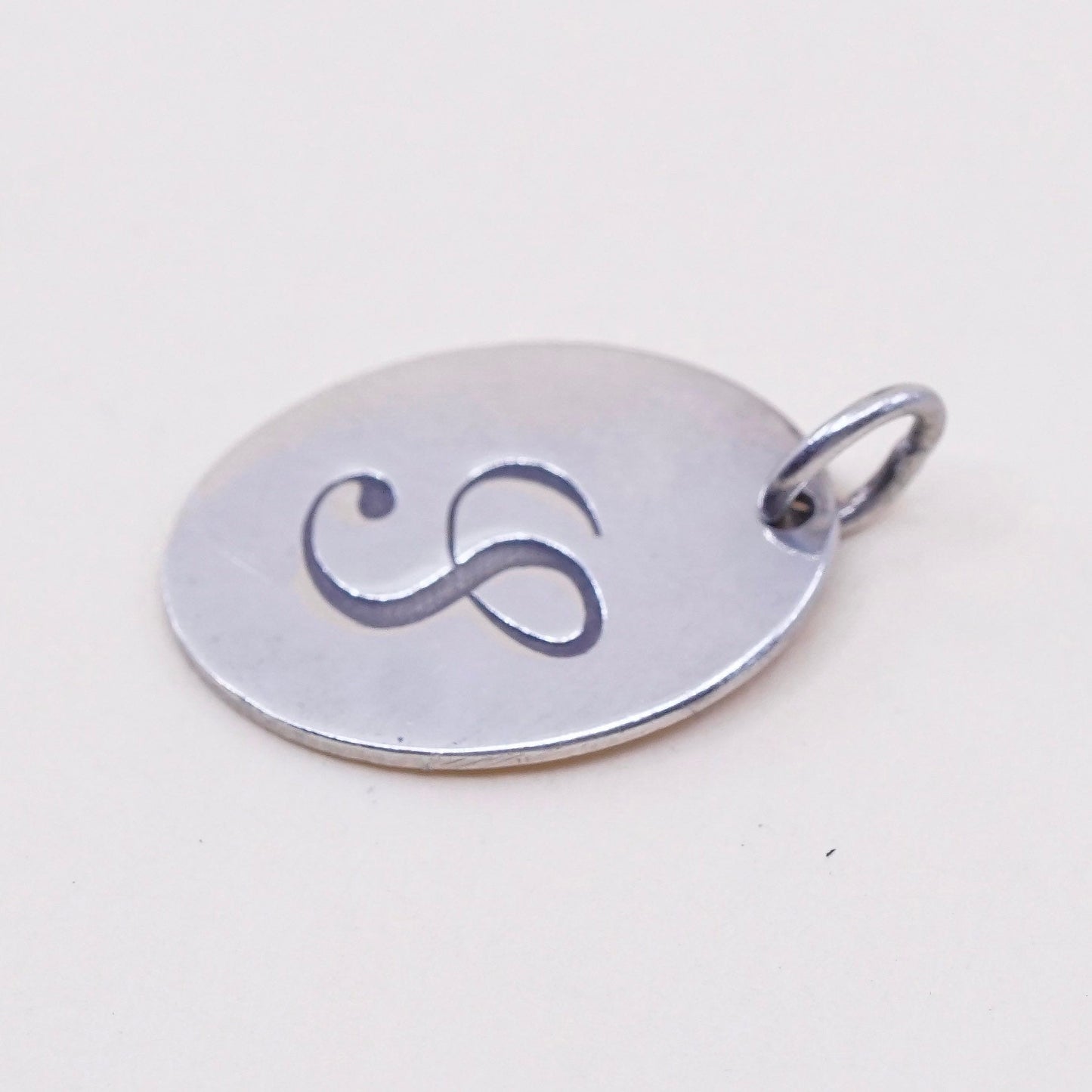 Vintage MWS sterling silver handmade pendant, 925 tag charm with initial “S”