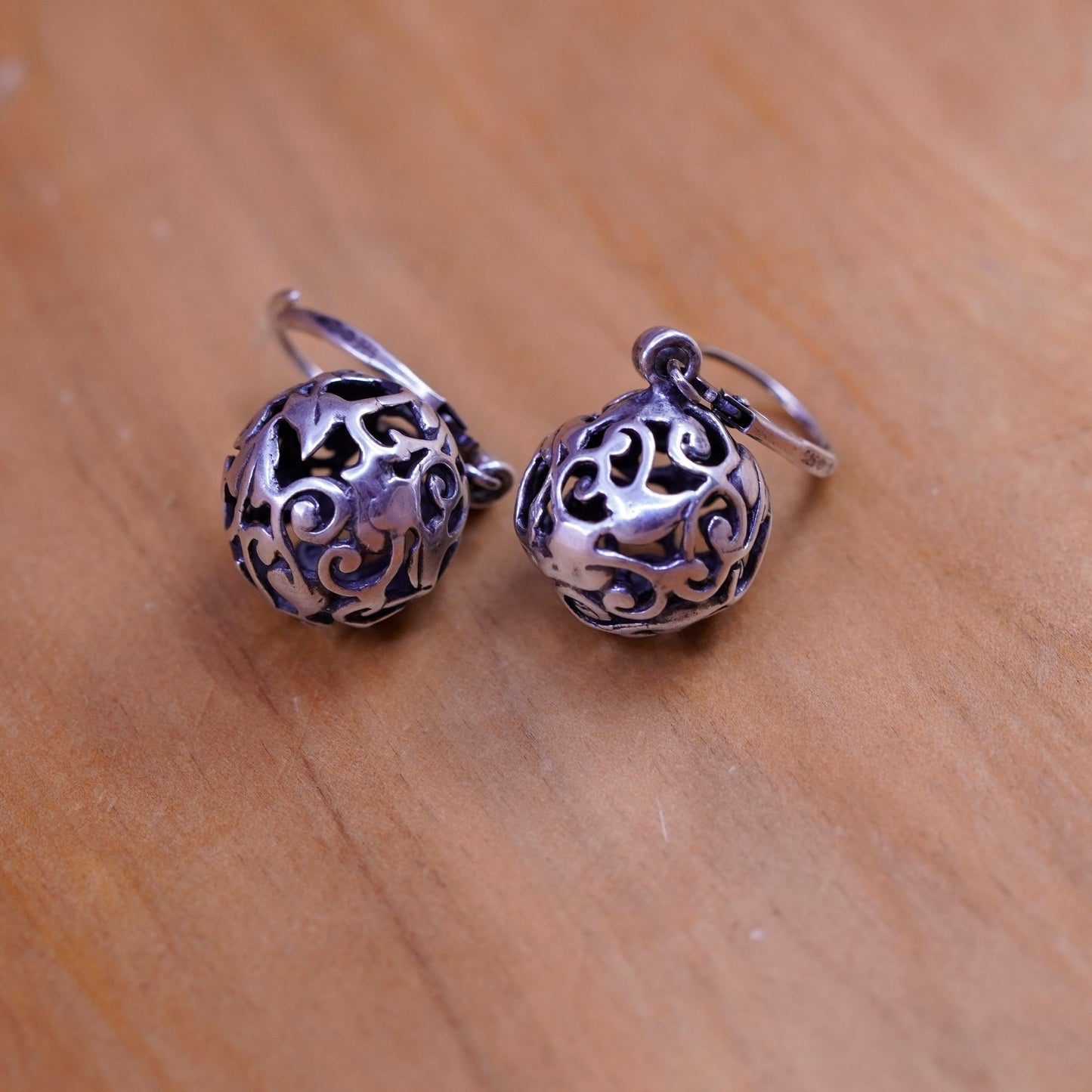 Vintage Sterling silver handmade earrings, 925 filigree bead drops